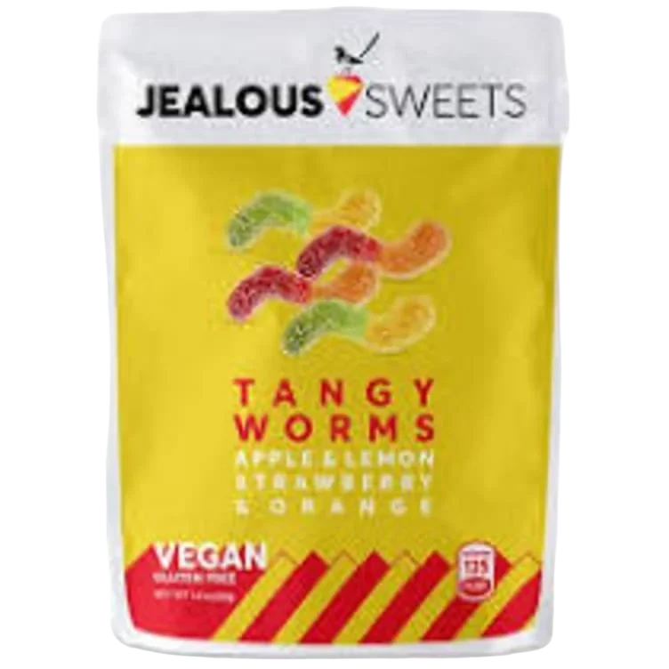 Jealous Sweets Gelefrukt Tangy Worms Eple Sitron Jordbær og Appelsin 125g