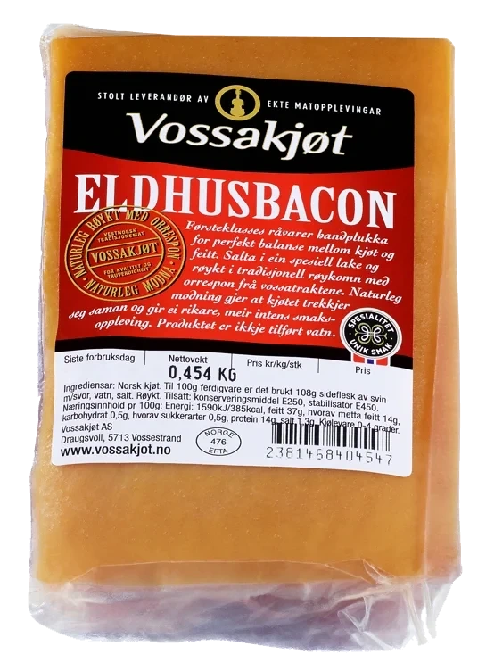 Eldhusbacon i stk 400g Vossakjøt