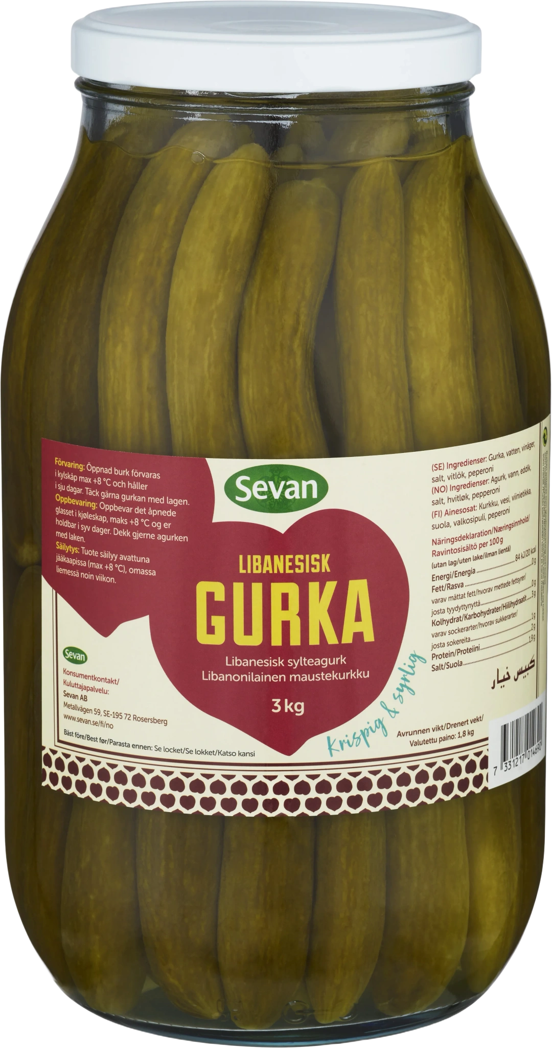 SLÅTTO MARKETING AS Agurk, Syltet Hel Sevan