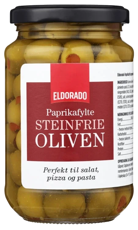 Oliven Paprikafyll u/sten 340g Eldorado