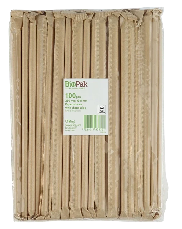 Sugerør papir singelpakket 8x230mm craft sharp 100stk