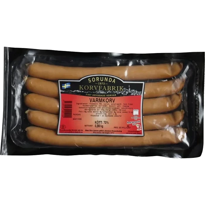 Varmkorv 70% kötthalt 260g Sorunda Korvfabrik