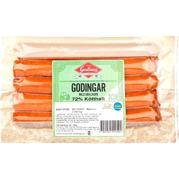 Grillkorv Godingar 76% Kötthalt 500g Gudruns