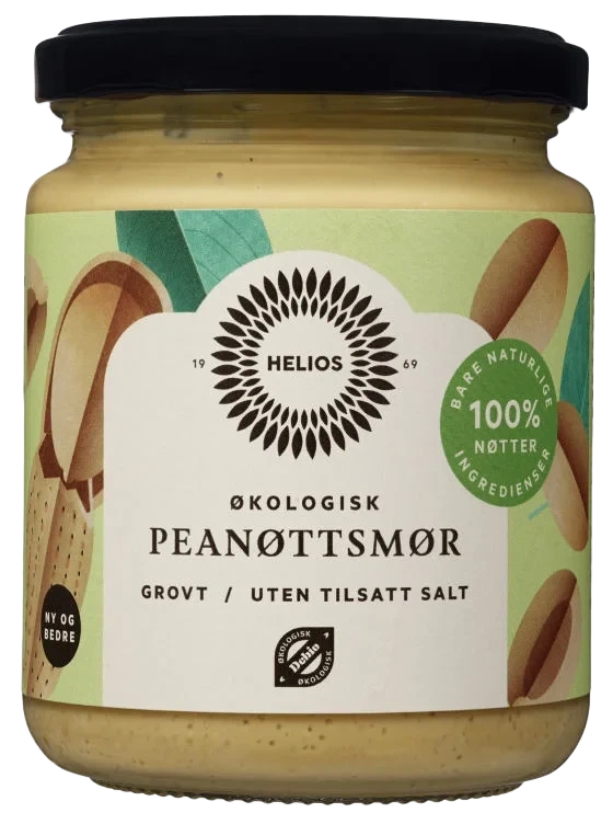 Peanøttsmør Grovt u/Salt Økologisk 250g Helios