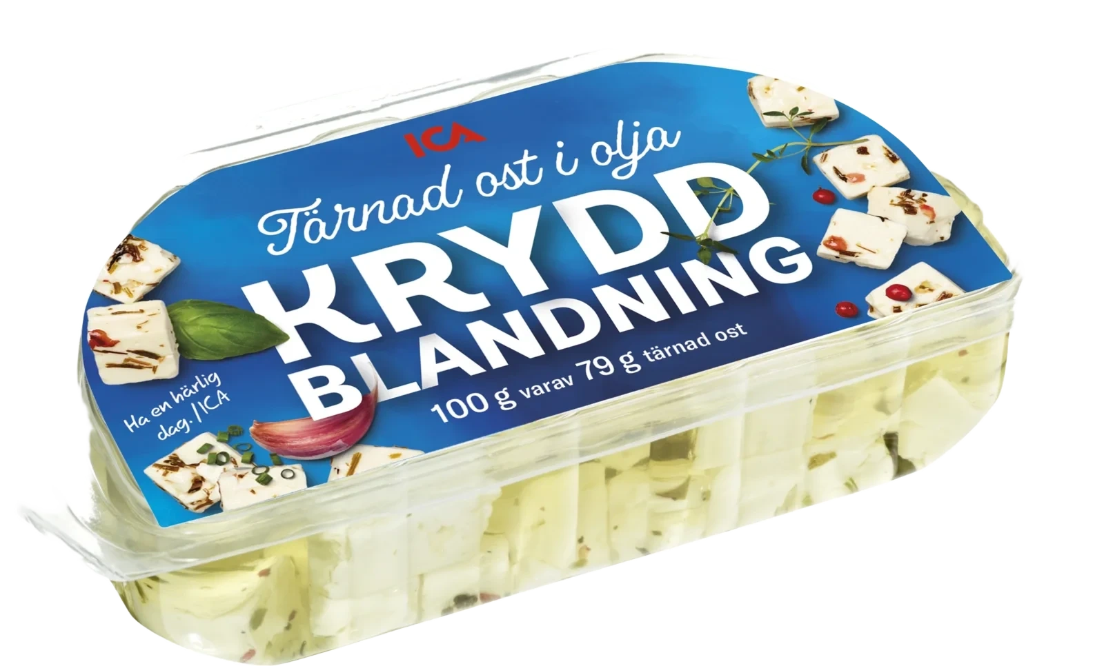 Tärnad ost i olja med kryddblandnin