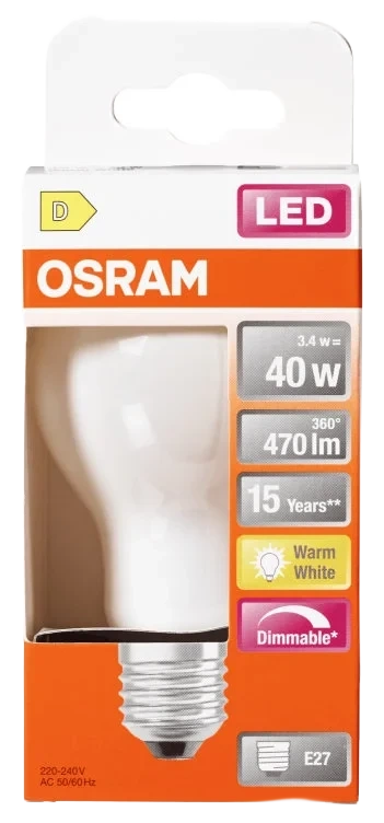 Lyspære Led Cl A 40 Matt Dim 827 E27 Osram