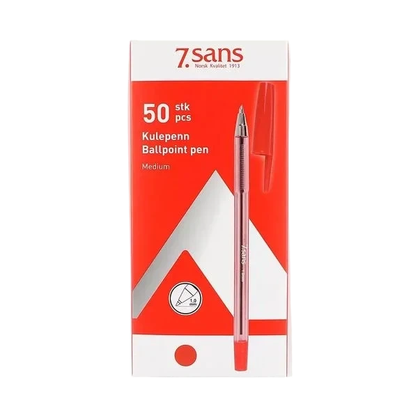 Ballpoint Kulepenn - Rød Medium (Kartong 50 stk)