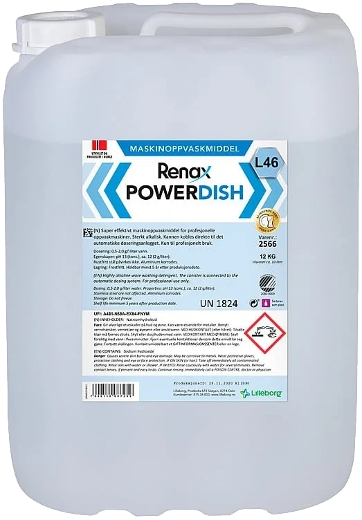 Renax powerdish flytende maskinoppvask l46 10l   12,5kg