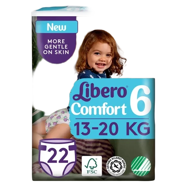 Libero Comfort 6 Åpen Bleie 13–20 Kg, 22 stk