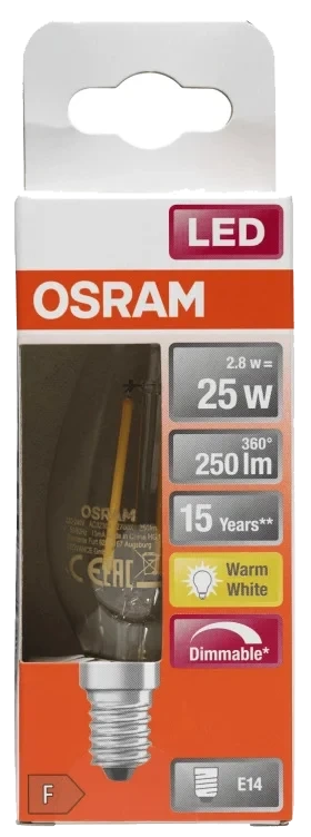 Lyspære Led Cl B 25 Klar Dim E14 Osram