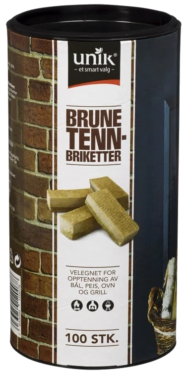 Tennbriketter i Tønne 100stk Unik