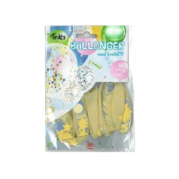 Ballonger med Konfetti 4pk - Blå/Sølv Gull