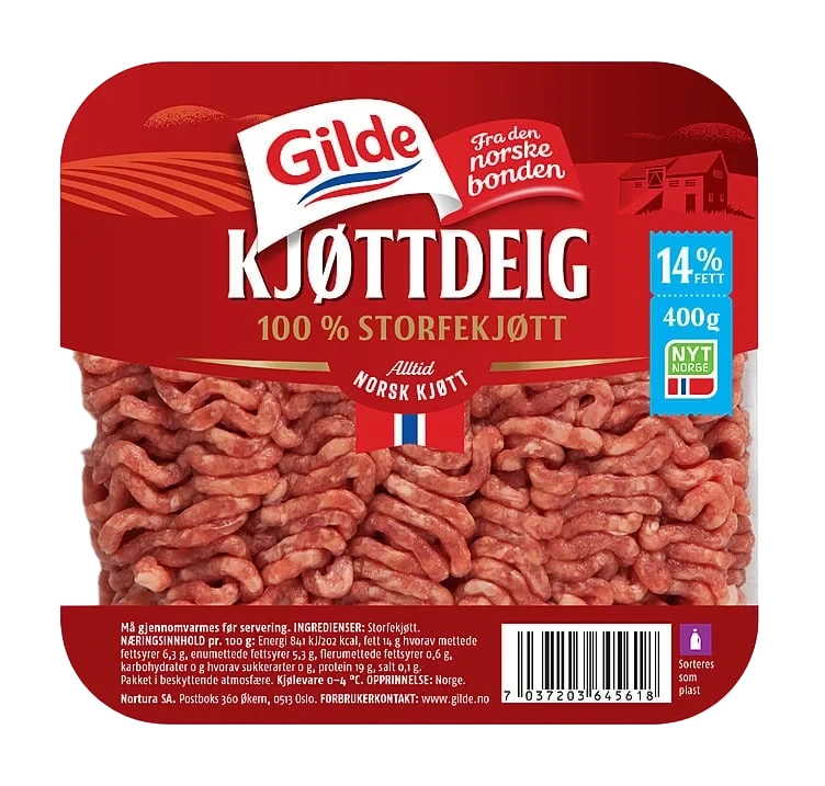 Kjøttdeig Storfe uten Salt og Vann 14% 400g