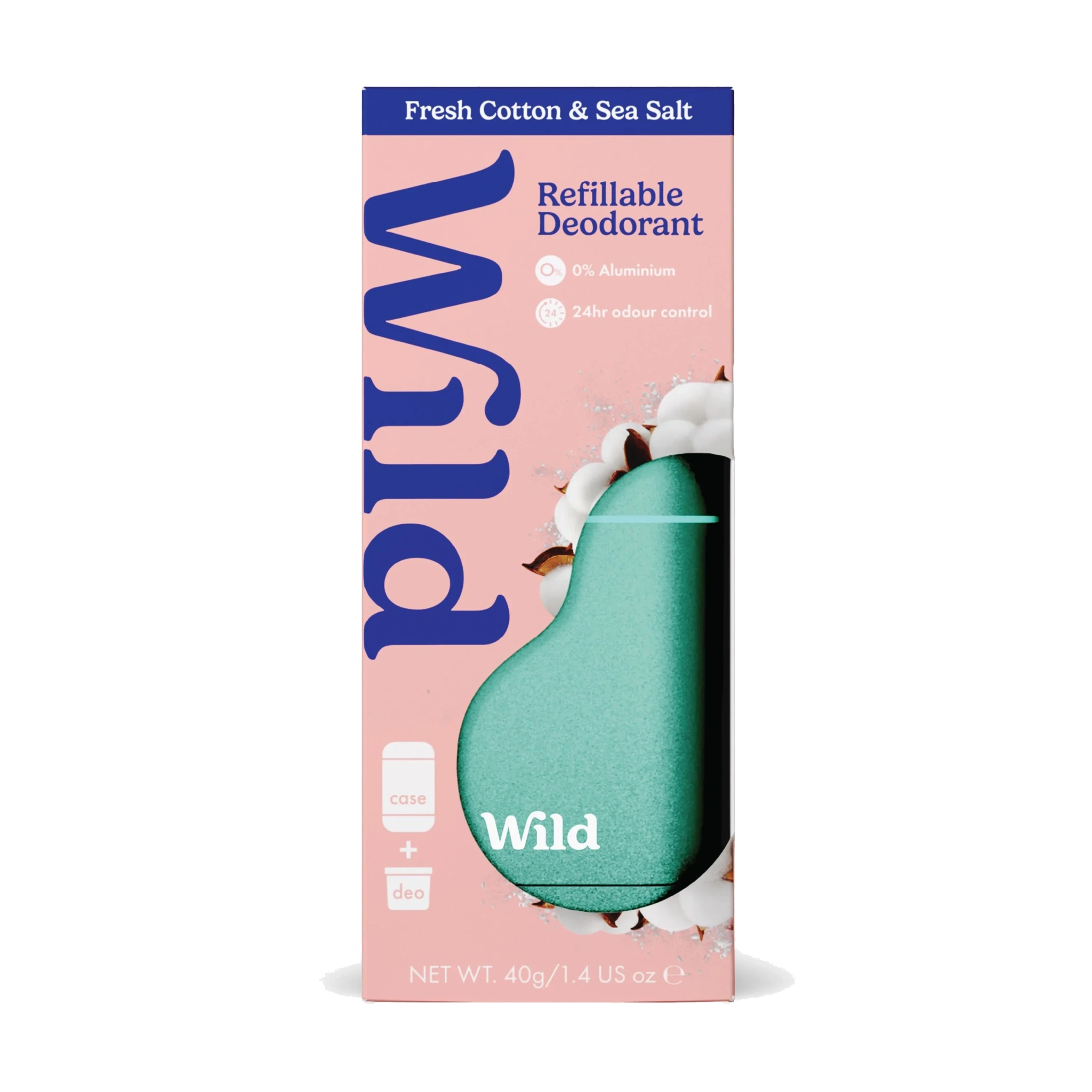Wild Deo Cotton & Sea Salt Startpakke, Blå, 40 g