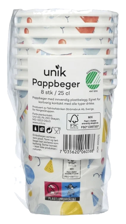 Pappbeger Party 25cl 8stk Unik