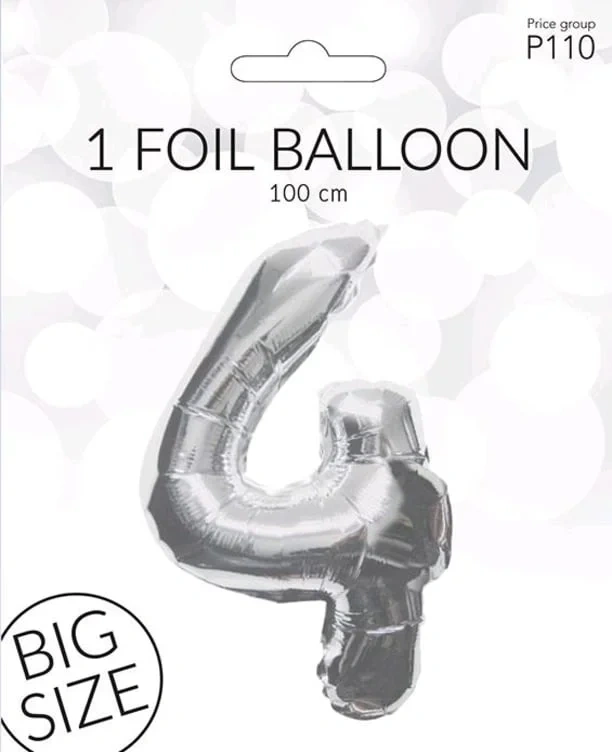 Folieballong 4 Sølv 100cm
