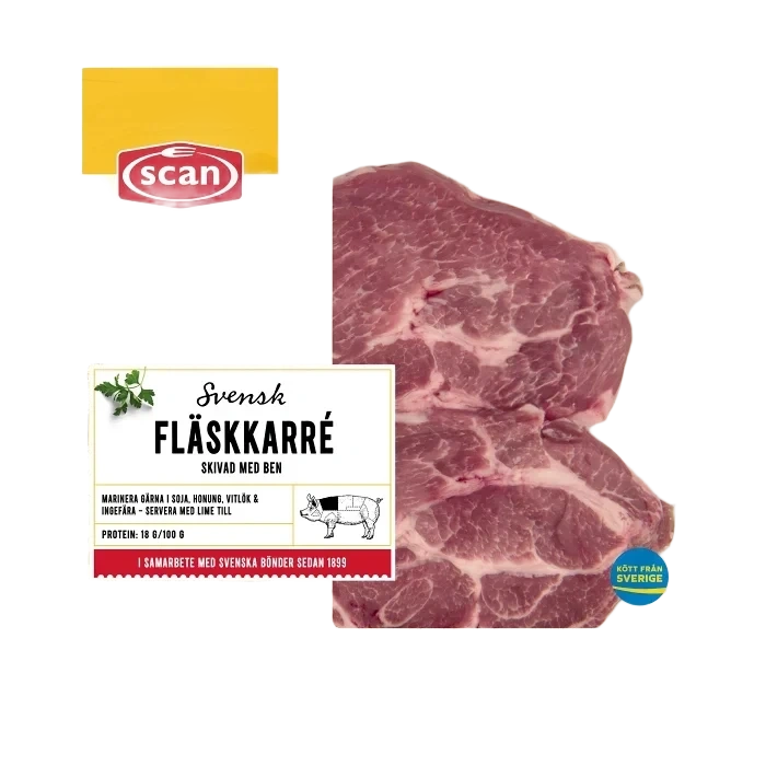 Fläskkarré Färsk Skivad med ben ca 500g Scan