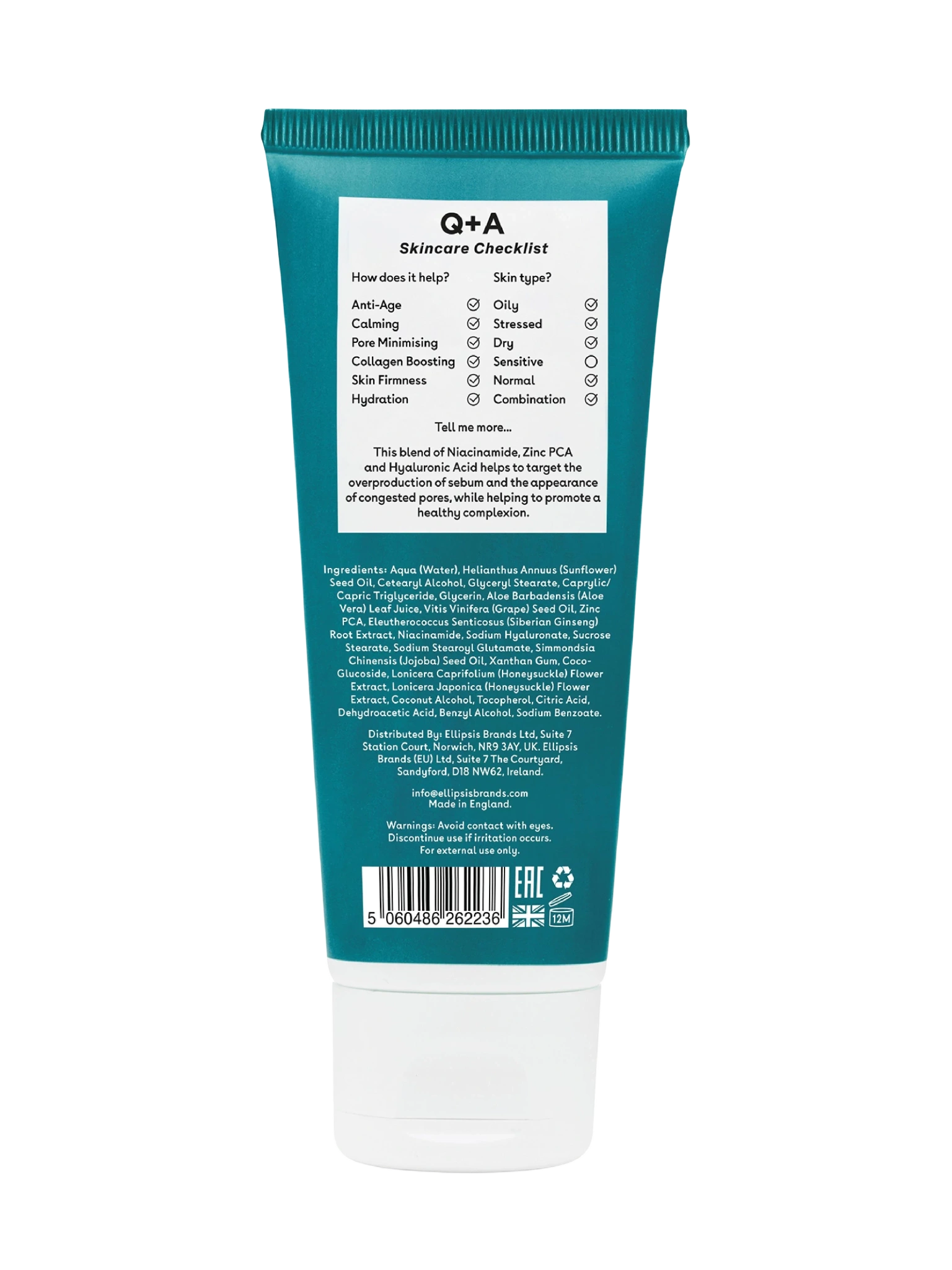 Q+A Zinc PCA Daily Moisturiser, 75 ml