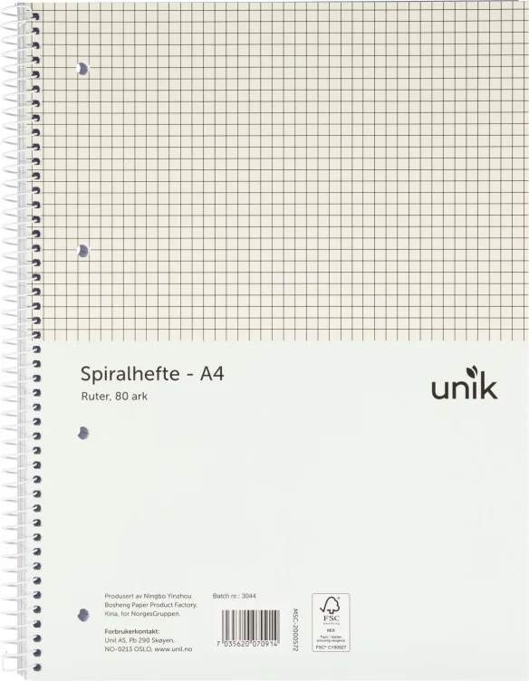 Spiralhefte Ruter A4 80 Ark 1stk Unik