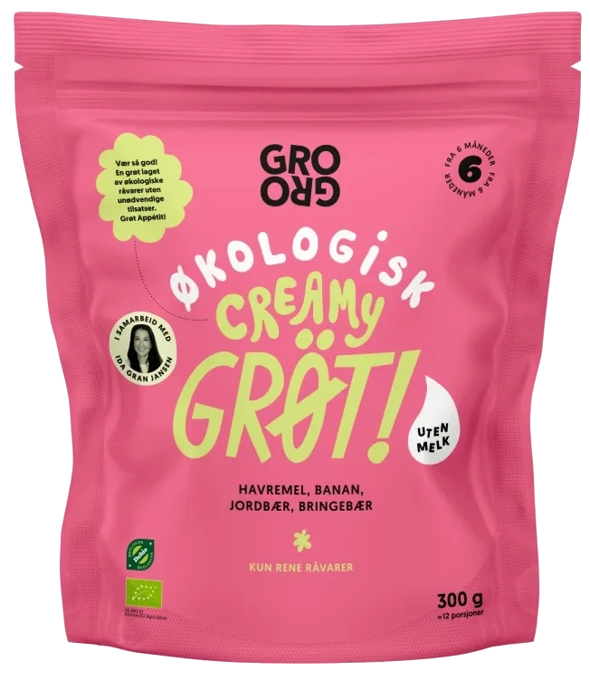 Pulvergrøt Creamy Banan&Bringebær 300g Grogro
