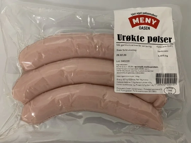 Pølser Urøkt Ca400g Meny Oasen Pølsemakeri