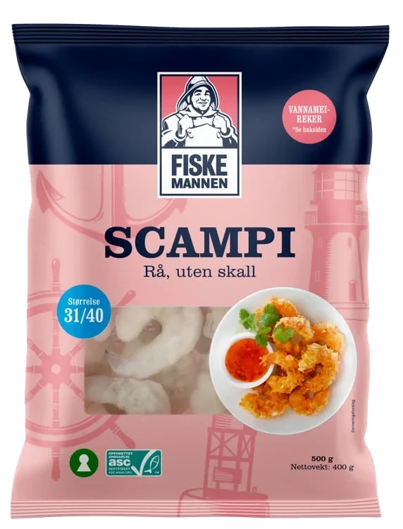 Scampi Asc 31/40 Rå u/skall 500g Fm