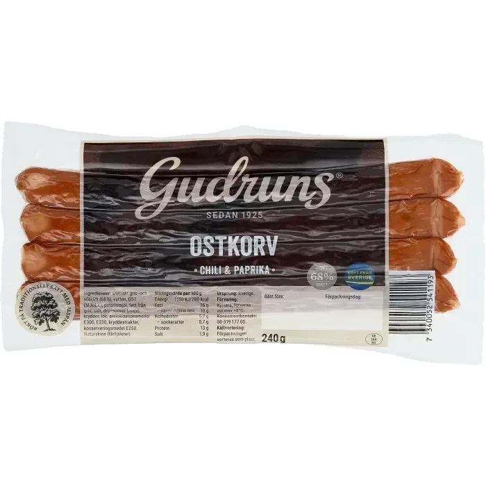 Ostkorv Chili & Paprika Alspånsrökt 68% 4-p 240g Gudruns
