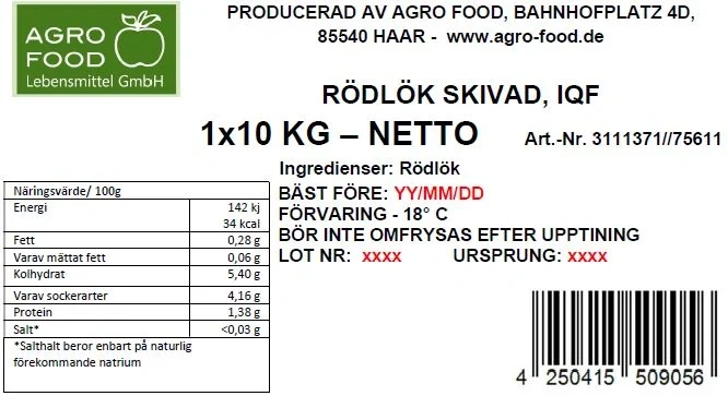 AGRO FOOD Rödlök skivad