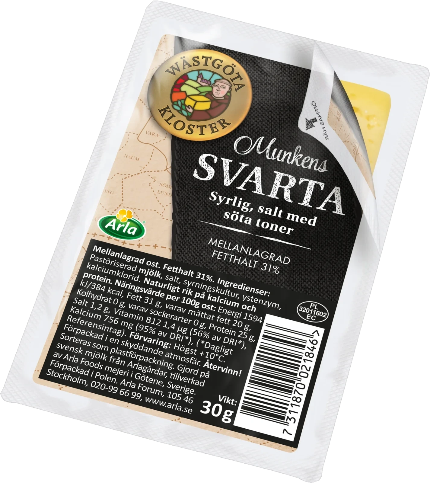 Munkens Svarta skivad ost port 31% 30 g