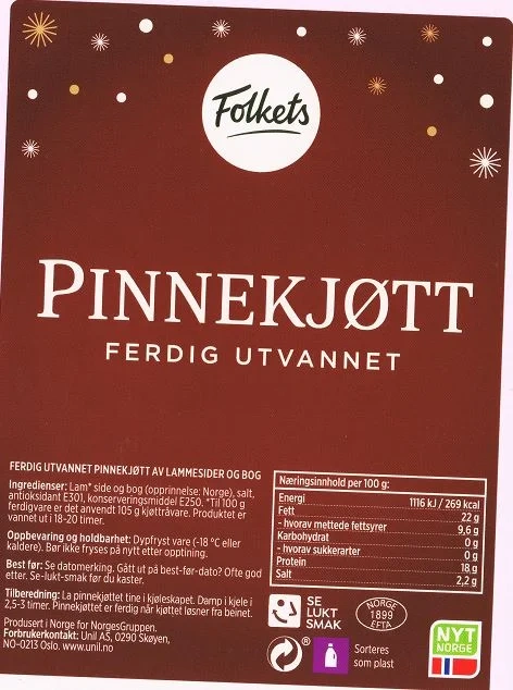 Pinnekjøtt Ferdig Utvannet ca 1kg Folkets