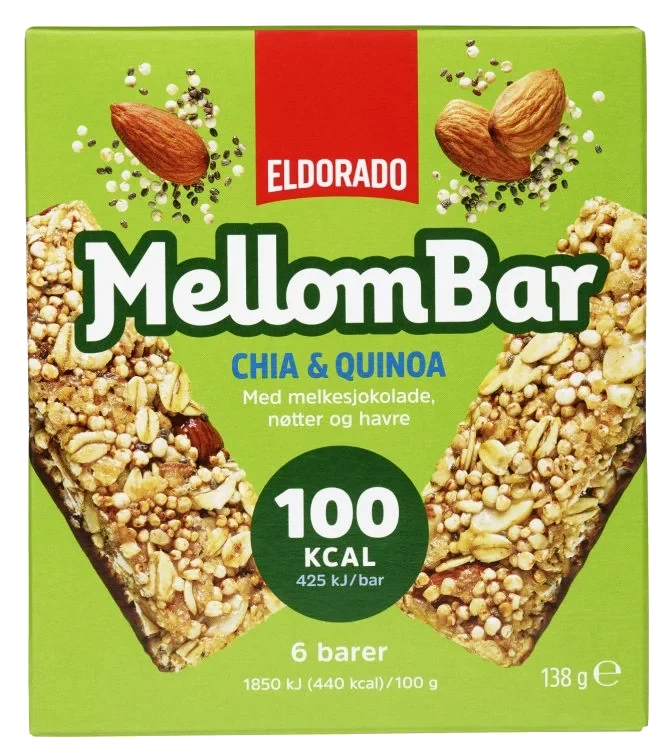 Mellombar Chia, Quinoa Nøtter 138g