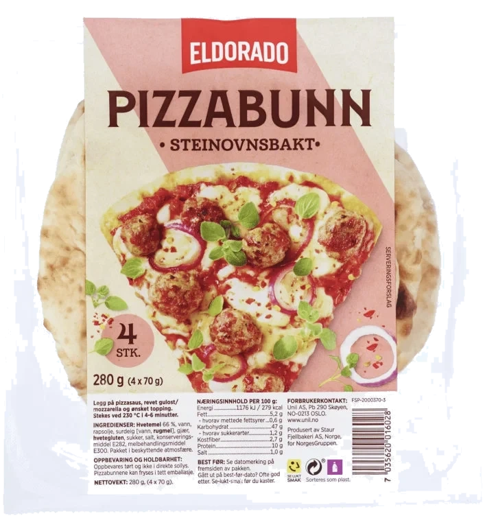 Pizzabunn Porsjon Steinovn 280g Eldorado