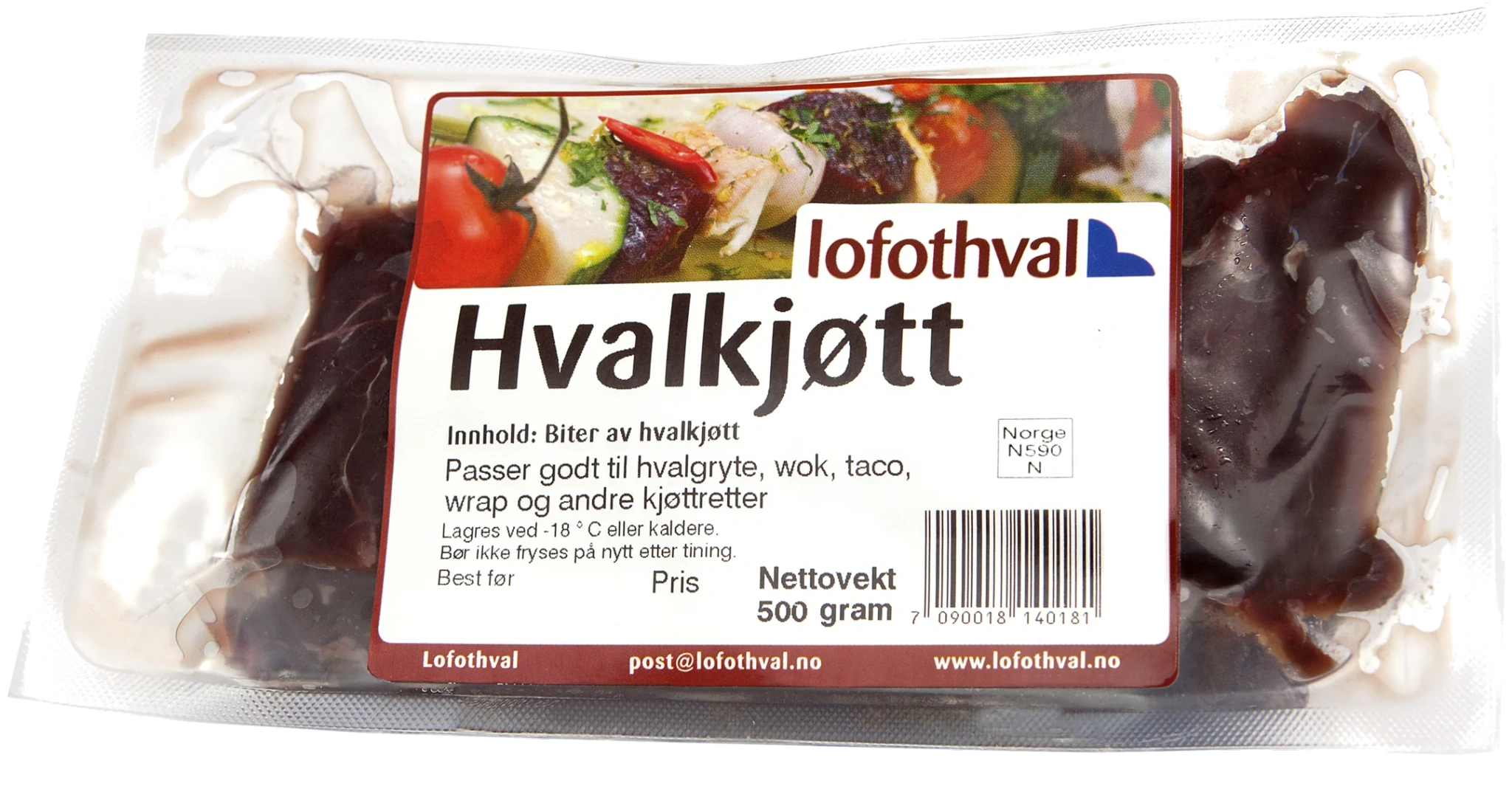 Hvalkjøtt Biter 500g Frys Lofothval