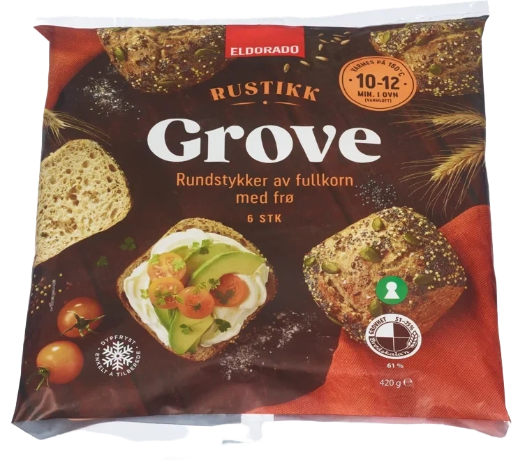 Rundstykker Grove Fullkorn m/frø Rustikk 6stk 420g