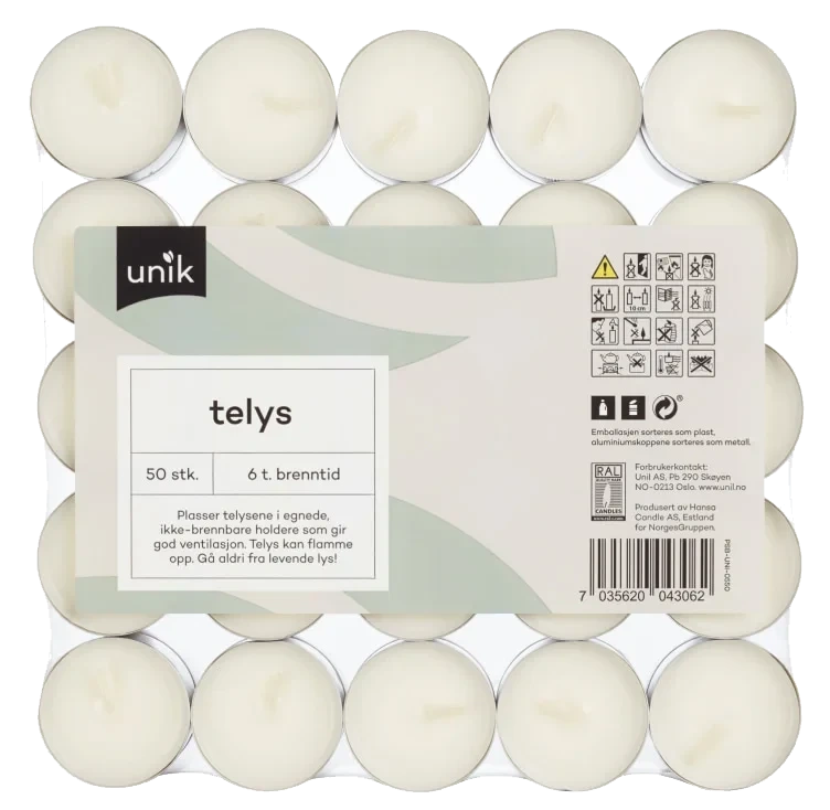 Telys Hvit 6t 50stk Unik
