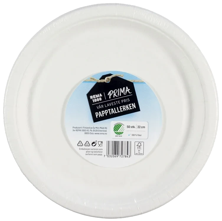 Papptallerken 22cm 50pk