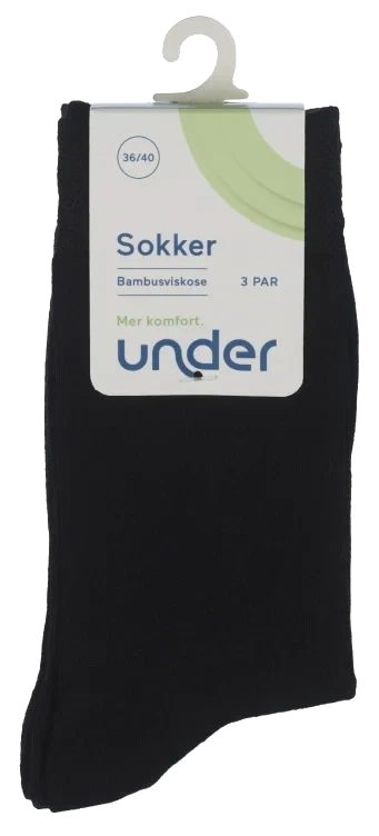 Sokker Bambus Sort 36/40 3pk Under