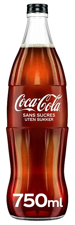 Coca Cola u/Sukker 0,75l Glassflaske