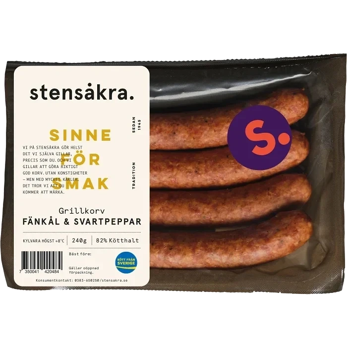 Grillkorv Fänkål & Svartpeppar 240g Stensåkra