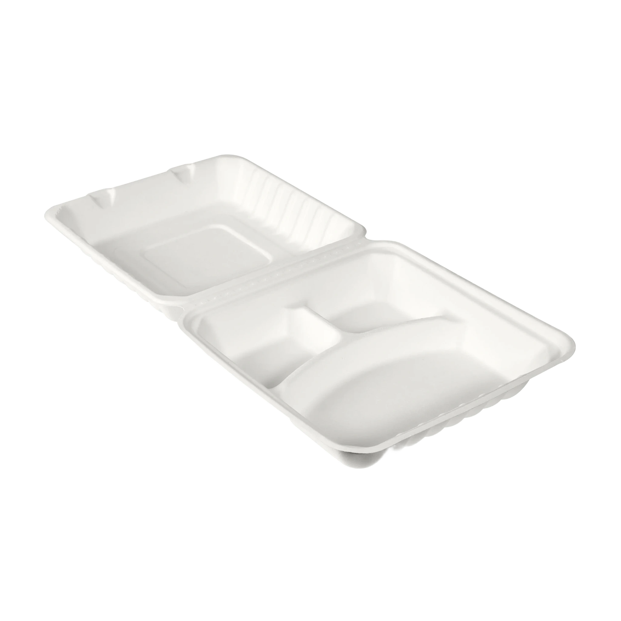 Bagasse fiberboks 3r hvit m/hengslet lokk 236x231x81  50stk