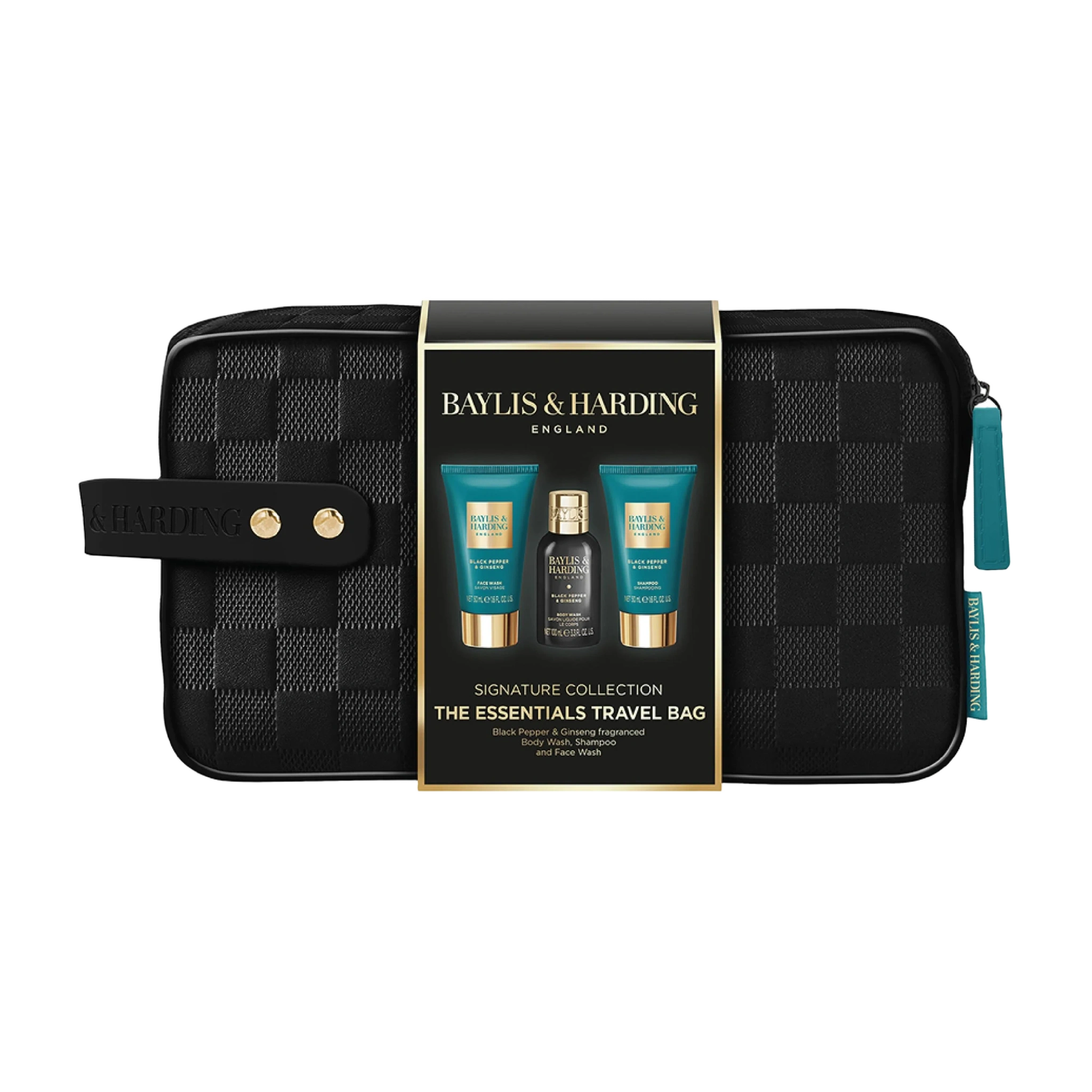 Baylis & Harding Black Pepper & Ginseng Men's The Essentials Travel Wash Bag Gift Set, 1 sett
