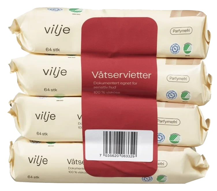 Våtservietter Plastfri 4x64stk Vilje