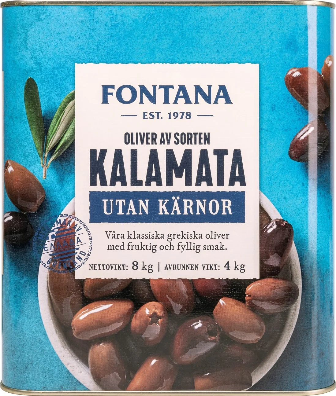 Oliver av sort Kalamata utan kärna
