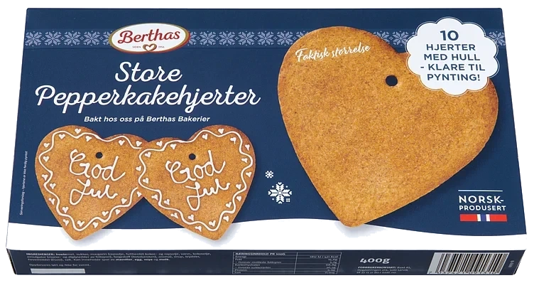 Pepperkakehjerter Store 10stk 400g Berthas