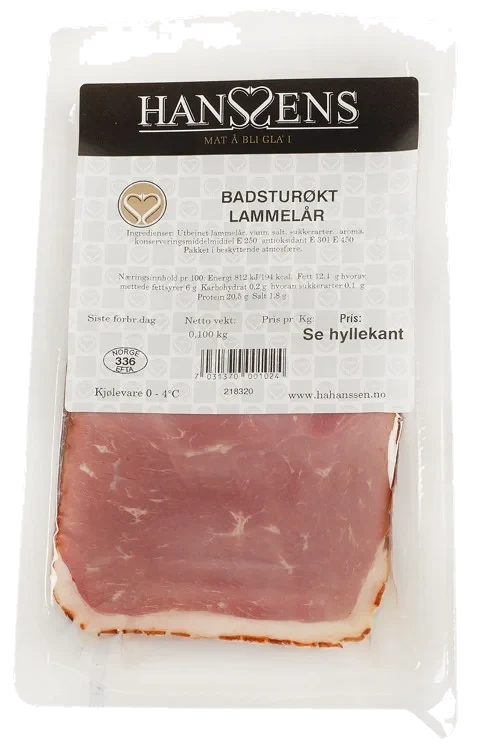 Badsturøkt Lammelår 100g Hanssens