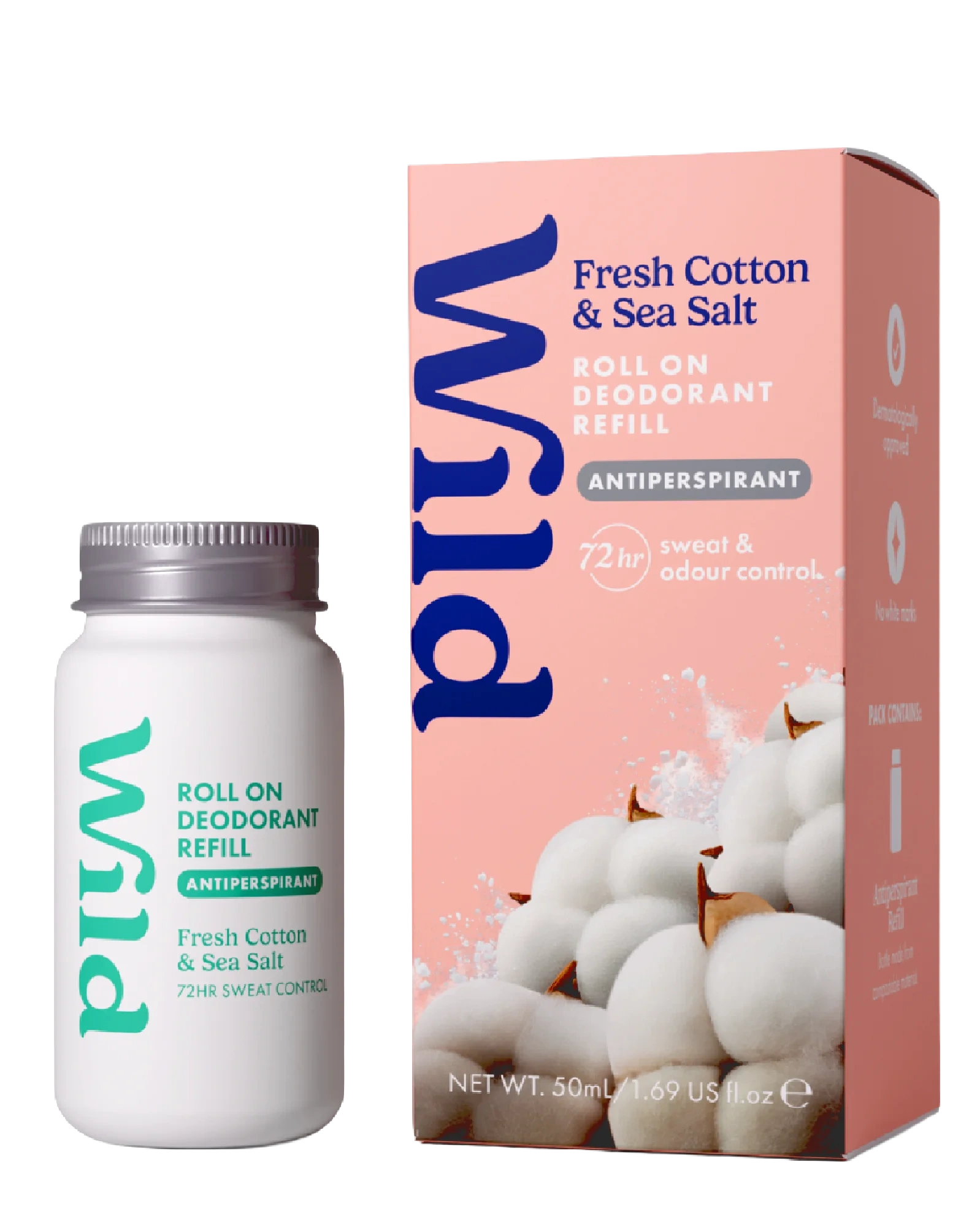 Wild Roll On Antiperspirant Fresh Cotton & Sea Salt Refill, 50 ml