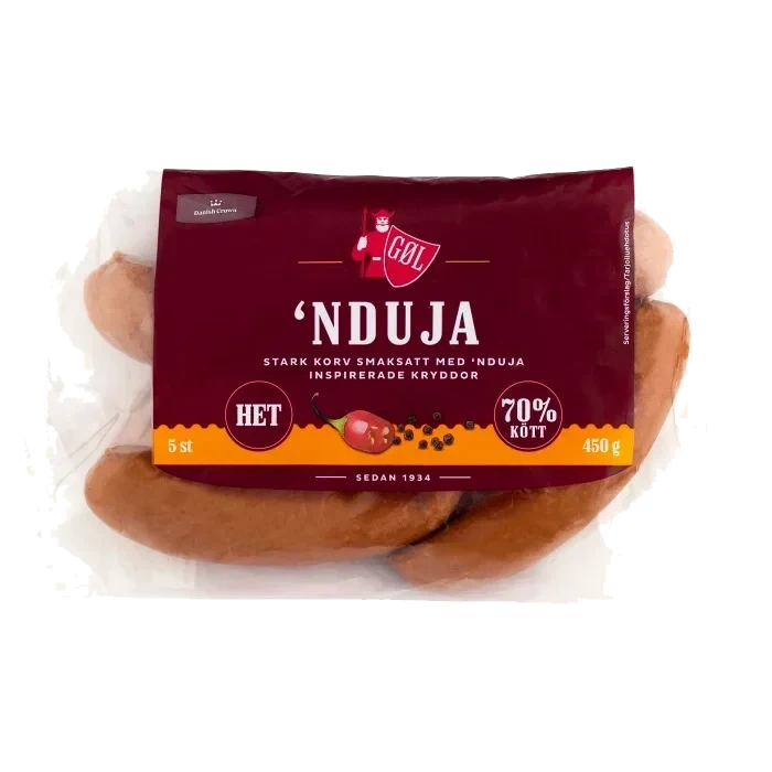 Grillkorv 'Nduja Het 70% Kötthalt 450g Göl