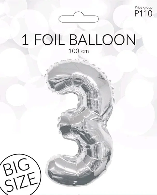 Folieballong 3 Sølv 100cm