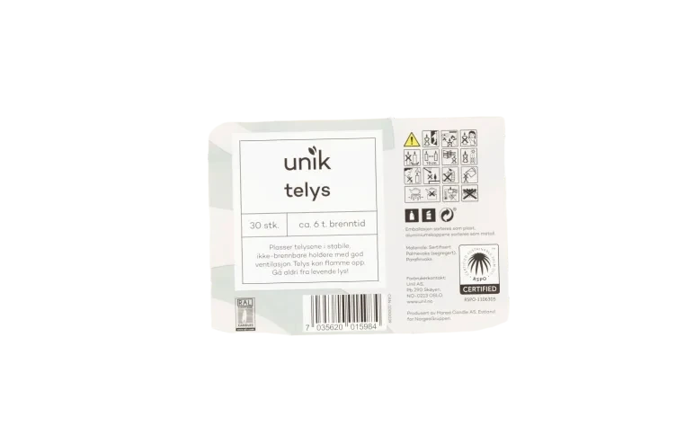 Telys Hvit 6t 30stk Unik