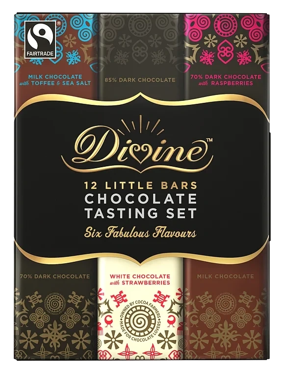Divine fairtrade chocolate tasting set 12 småsjokolade  180g